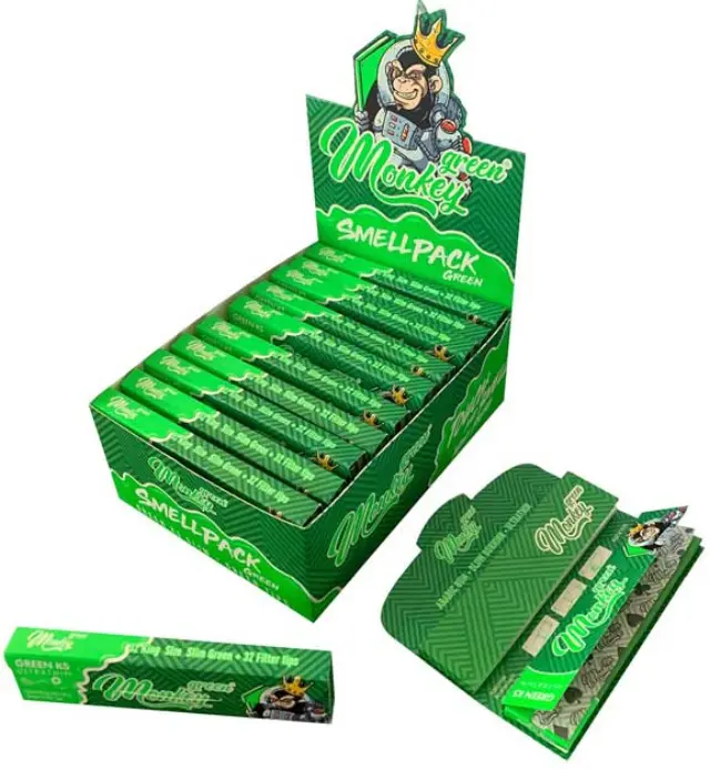 Monkey King Χαρτάκια Πράσινο Αρωματικά - Smellpack Green King Size Slim με Τζιβάνα