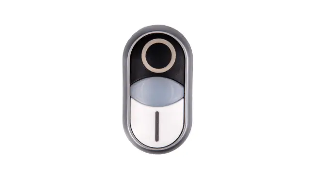M22-DDL-WS-X1/X0 Double actuator pushbutton, RMQ-Titan, Actuators and indicator lights non-flush, momentary, White lens, white, black, inscribed, Bezel: titanium