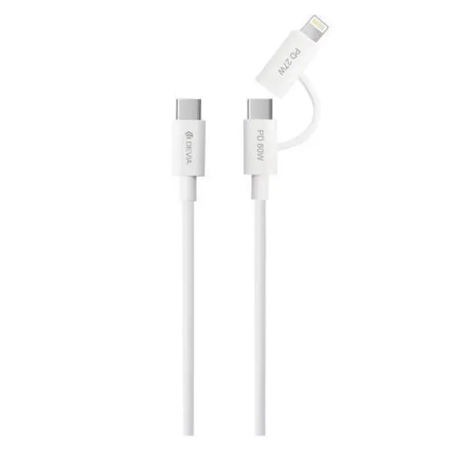 Καλώδιο Σύνδεσης USB 2.0 Devia EC404 2 σε 1 USB C σε USB C & Lightning PD 60W & 27W 1.2m Smart Λευκό N67012