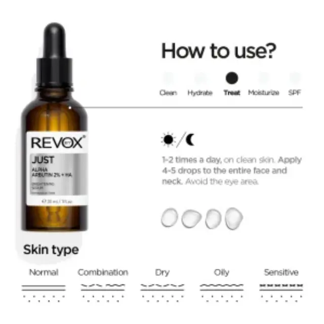 Revox Just Alpha Arbutin 2% + HA Ενυδατικό & Αντιγηραντικό Serum Προσώπου με Υαλουρονικό Οξύ για Αποτοξίνωση & Λάμψη 30ml 2