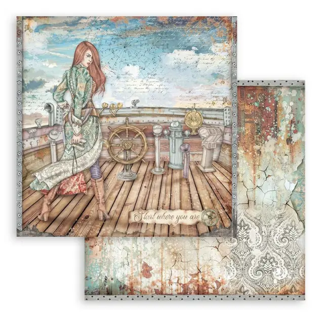 Χαρτί scrapbooking διπλής όψης 30x30cm Stamperia, Lady Vagabond Lifestyle, Wheel