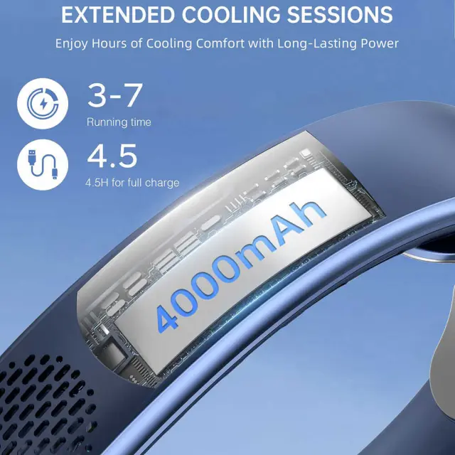 Techsuit - Neck Fan (S8) - Portable, with Digital Display, 3 Wind Speeds, 4000mAh, 7300RPM - White 2