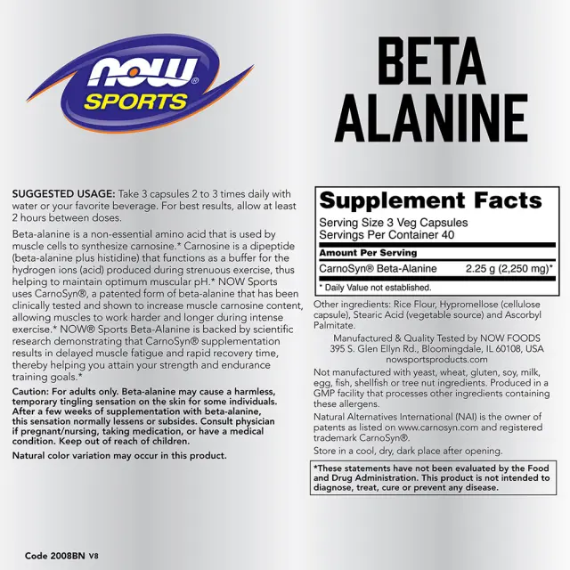 Now Foods Beta Alanine 750mg 120 vcaps (733739020086) 2