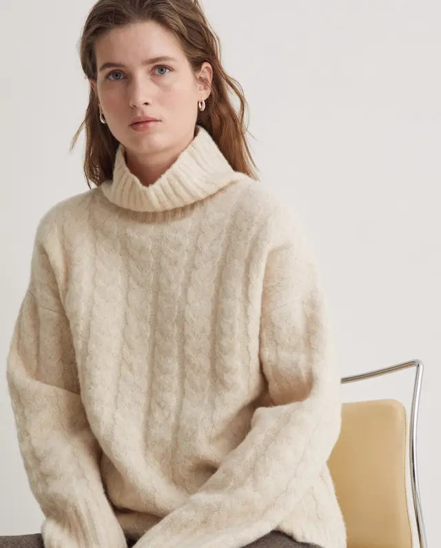 YERSE WOOL AND ALPACA HIGH-NECK SWEATER (43531-BEIGE) - M
