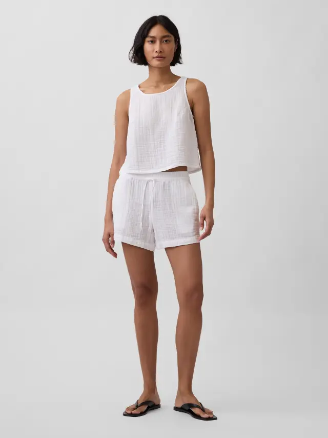 Γυναικείο Mid Rise Σορτς 4" από βαμβακερή γάζα Fresh white