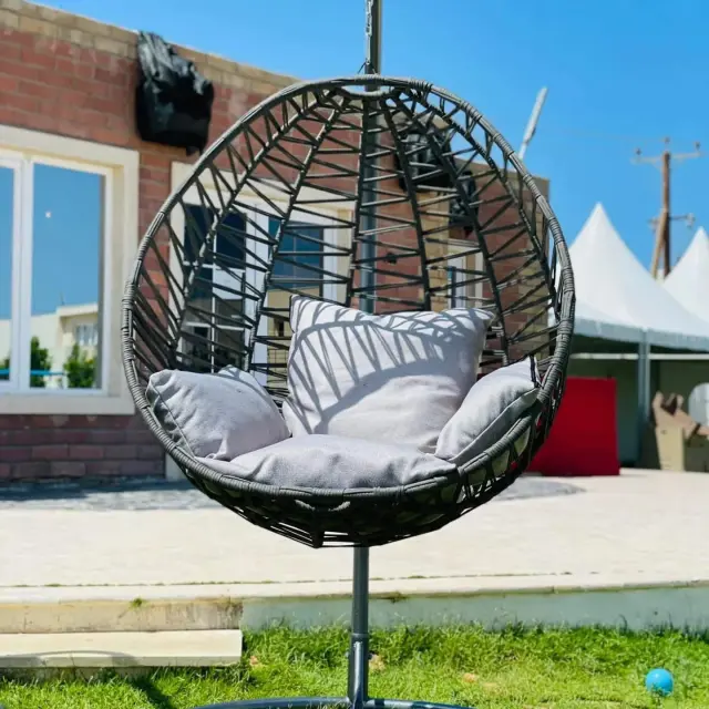 Stewehome Κρεμαστή Καρέκλα Ρατάν Σκούρο Γκρι 115x115x196 cm 2