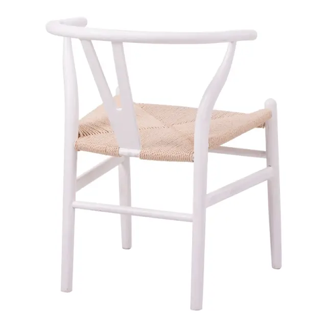 Καρέκλα Wishbone pakoworld rubberwood-σχοινί σε λευκή απόχρωση 53.5x57x74εκ 2