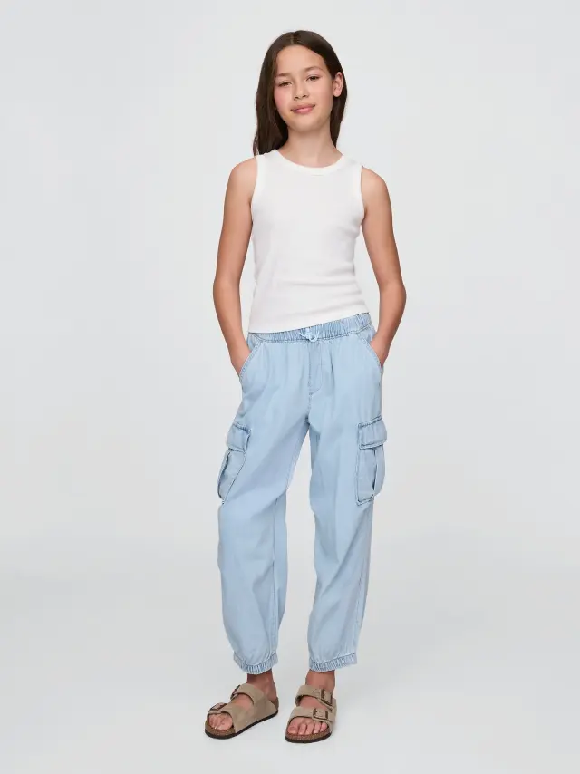 Μπλε Παιδικό Denim Cargo Parachute Παντελόνι Medium wash