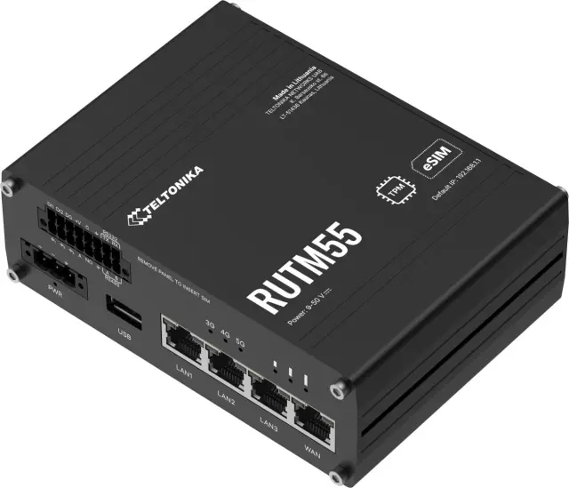 Teltonika RUTM55 Industrial 5G Wi-Fi Router, I/O, RS232 and RS485, GPS, eSIM