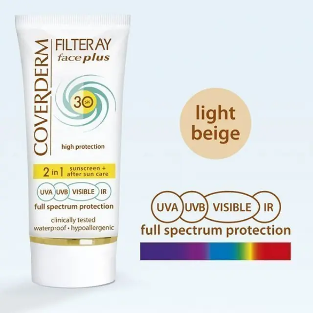 Coverderm Filteray Face Plus 2 In 1 Αντιηλιακό Προσώπου με Χρώμα Light Beige SPF30 για Λιπαρές/Ακνεϊκές Επιδερμίδες 50ml