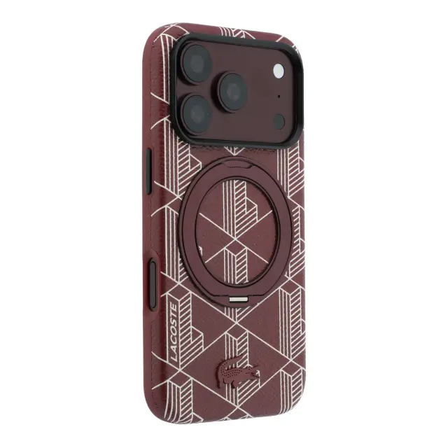 Lacoste PU Leather Champs Elysees Gold Logo MagSafe Case for iPhone 18 Pro Black 2
