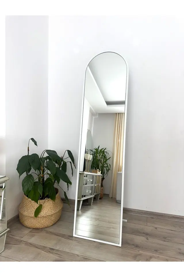 Stewehome Οβάλ επιδαπέδιος καθρέφτης με μεταλλικό πλαίσιο Λευκό 160x40x1.5 cm