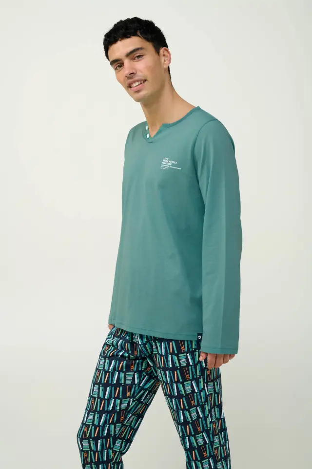 Ανδρική Βαμβακερή Πυτζάμα Χειμερινή Vamp 23660 TEAL BRITTANY
