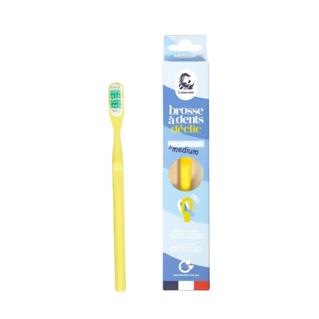 Lamazuna Déclic Medium Toothbrush - Oικολογική Οδοντόβουρτσα Με Ανταλλακτική Κεφαλή, Medium - Yellow-Medium