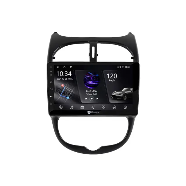 VenCore Οθόνη Multimedia Android 15 9" PX5S Octa-Core 2GB/32GB IPS με Πρόσοψη, CarPlay, Android Auto και Υποστήριξη Κάμερας 360° για Peugeot 206 1998-2006 – Μαύρη (3236-10005-0540B) 2