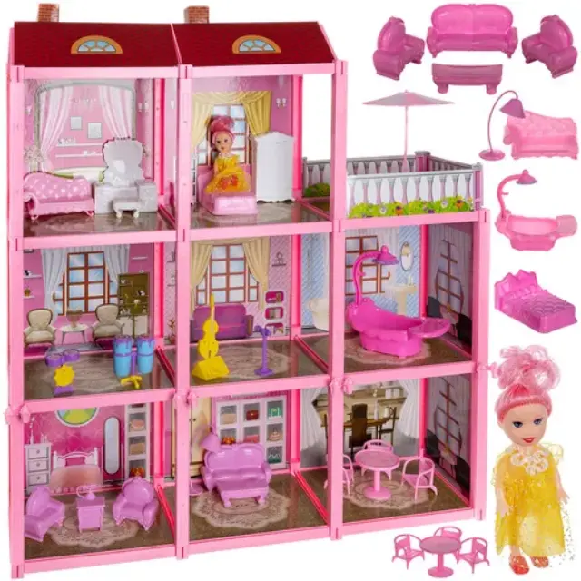 Σετ Κουκλόσπιτο 3 Ορόφων 23 τεμαχίων Dollhouse Villa, 17x60x65cm