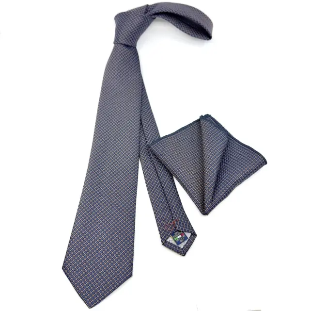 Μπλε Micro Πουά Γραβάτα Σετ με Μαντήλι 7,5 cm Modern Fit 2