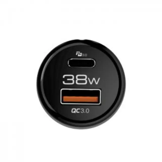 Universal φορτιστής αυτοκινήτου USB-A QC3.0 & USB-C PD3.0 38W, σε μαύρο χρώμα. 2