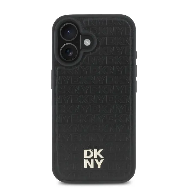 DKNY PU Leather Repeat Pattern Stack Logo MagSafe Case for iPhone 16 Plus Black 2