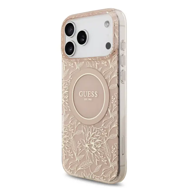Guess IML Flowers Allover Strap MagSafe Case for iPhone 17 Pro Max Pink 2