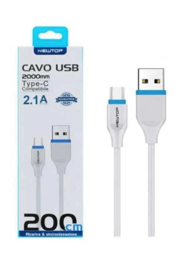 Newtop CU09 Flat USB 2.0 to Type-C Cable Λευκό 200CM