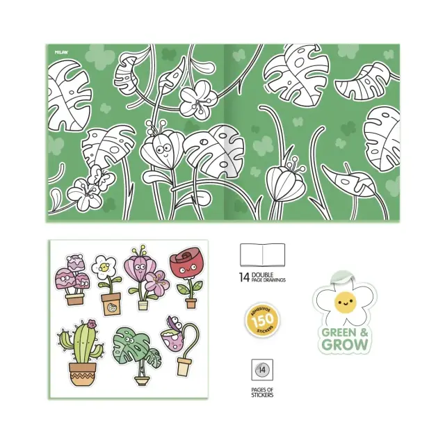 Milan Βιβλίο Χρωματισμού με 150 Αυτοκόλλητα / Stick & Colouring Book: Green & Grow 3