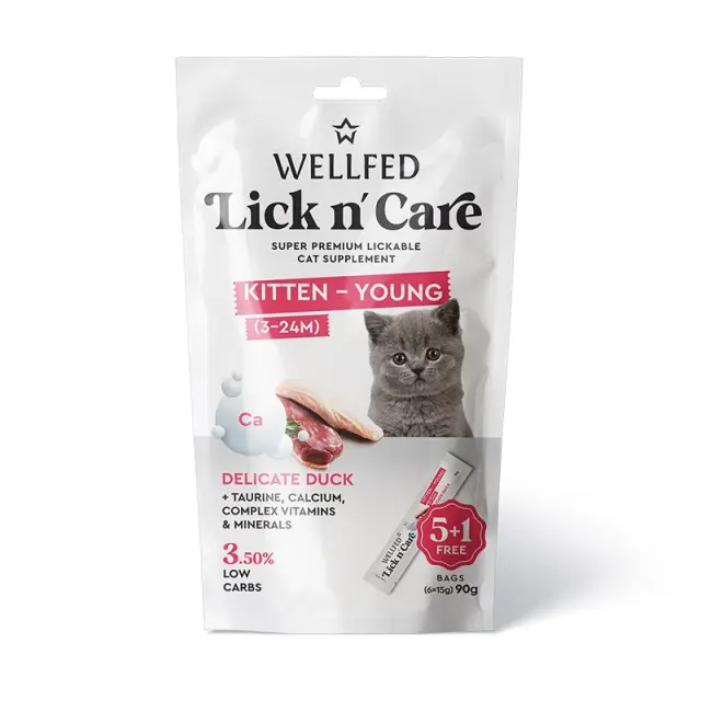 Wellfed Lick N' Care Λιχουδιά για Γατάκια με Πάπια (6x15gr/ 90g) Μονόχρωμο