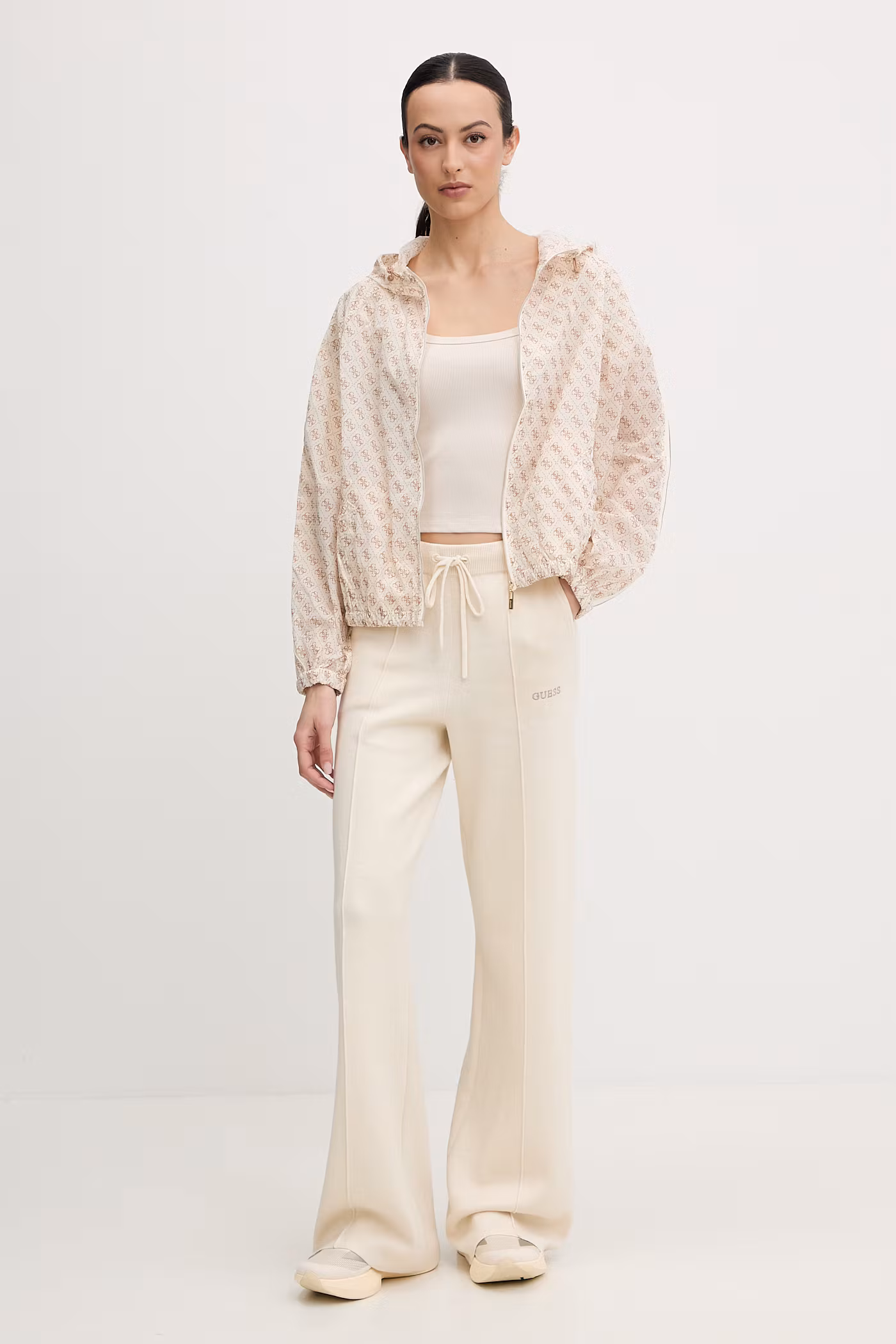 Guess Elsa Γυναικείο Φούτερ με Κουκούλα Taupe Μπεζ - M