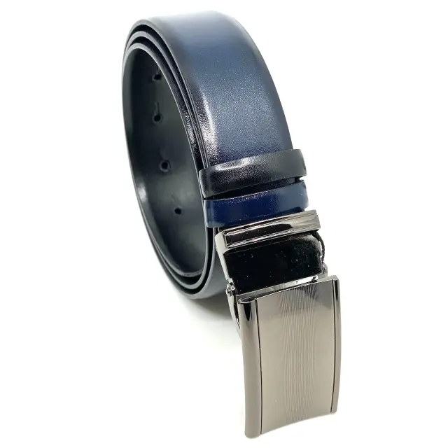 Μαύρη Μπλε Ζώνη Διπλής Όψης P.U. Leather με Αγκράφα Πλακάκι 3,5 cm 3