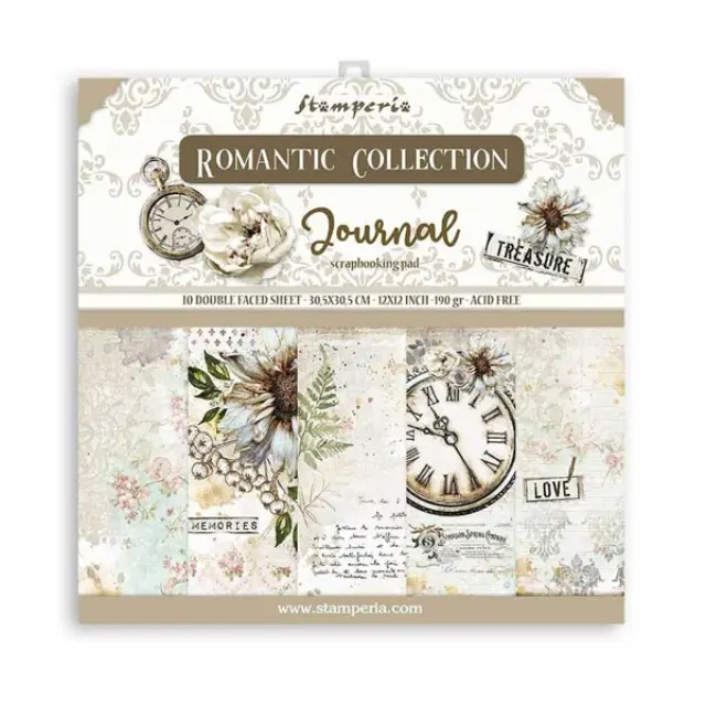 Σετ 10 Χαρτιά Scrapbooking Stamperia Διπλής Όψης - Romantic Journal - 30x30cm