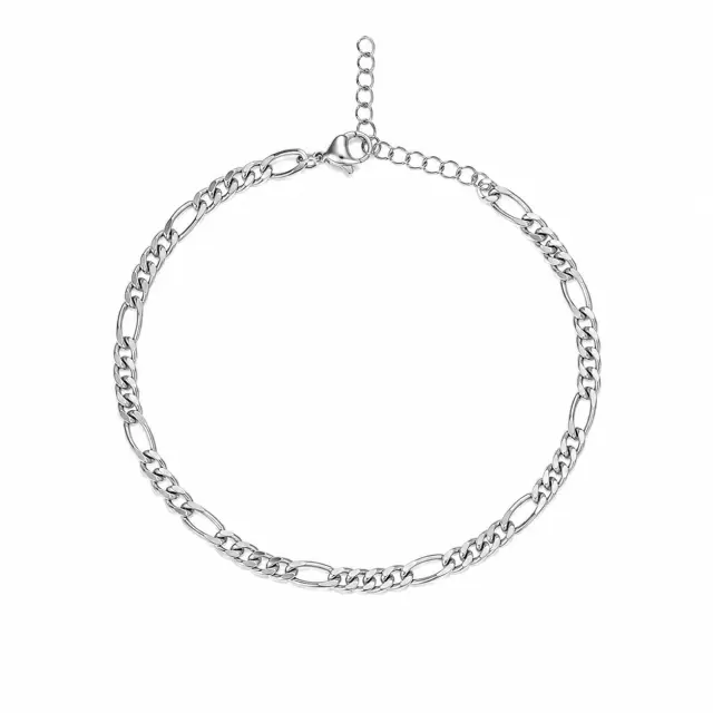 Ghetto Silver Stainless Steel Figaro Anklet – 21cm + 5cm Extension