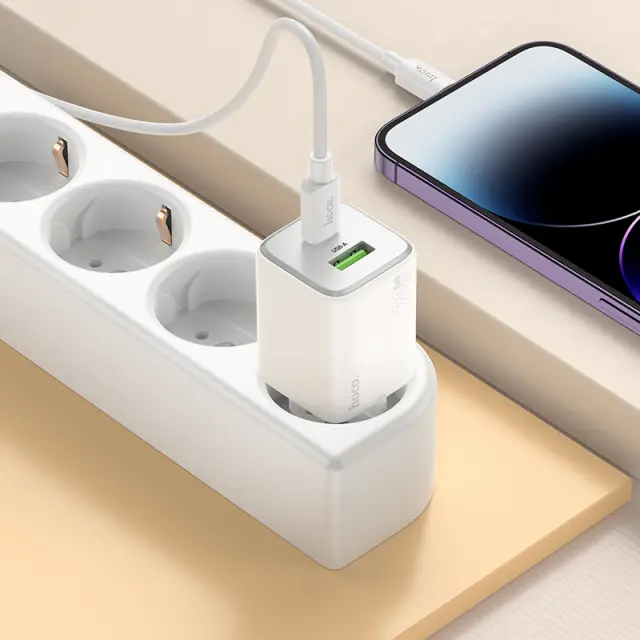 Φορτιστής Ταξιδίου Hoco N41 Almighty με 2 Εξόδους Φόρτισης USB QC3.0 18W και USB-C PD20W Λευκός 3