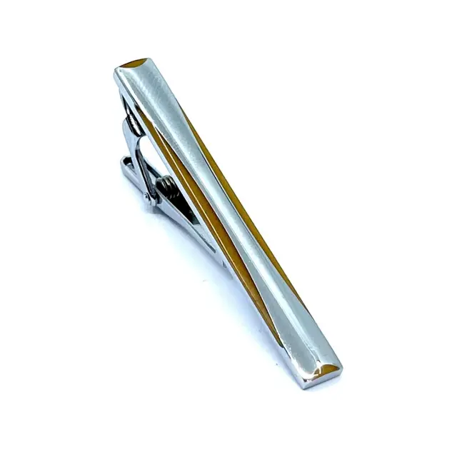 Ασημί Καφέ Κλιπ Γραβάτας 5,5 cm με Σμάλτο – LGTC/5.5-44