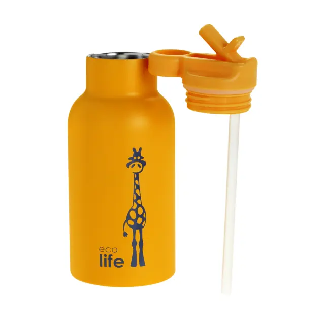 Ecolife® - Ανοξείδωτο Παιδικό Παγούρι Θερμός Animals Giraffe 350ml- Orange (33-BO-2016). 3