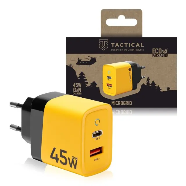 Tactical Φορτιστής Χωρίς Καλώδιο με Θύρα USB-A και Θύρα USB-C 45W Power Delivery / Quick Charge 3.0 Κίτρινος (Microgrid GaN)