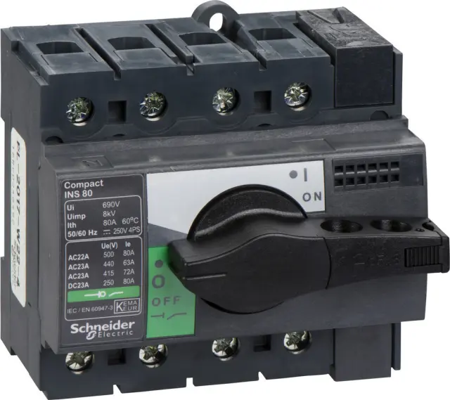 switch disconnector, Compact INS80 , 80 A, standard version with black rotary handle, 4 poles