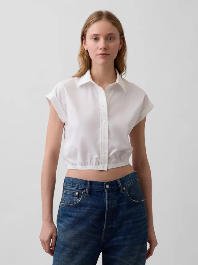 Γυναικείο Πουκάμισο σε Cropped Γραμμή από Ποπλίνα white