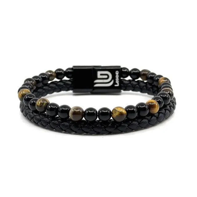 Tiger Eye Δερμάτινο Βραχιόλι από Ανοξείδωτο Ατσάλι