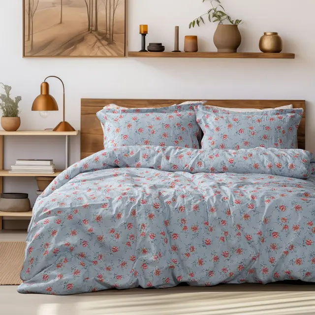 Beauty Home Σετ κουβερλί υπέρδιπλο Art 12219 Ivy 100% Βαμβακοσατέν 300tc 220x240 Γκρι