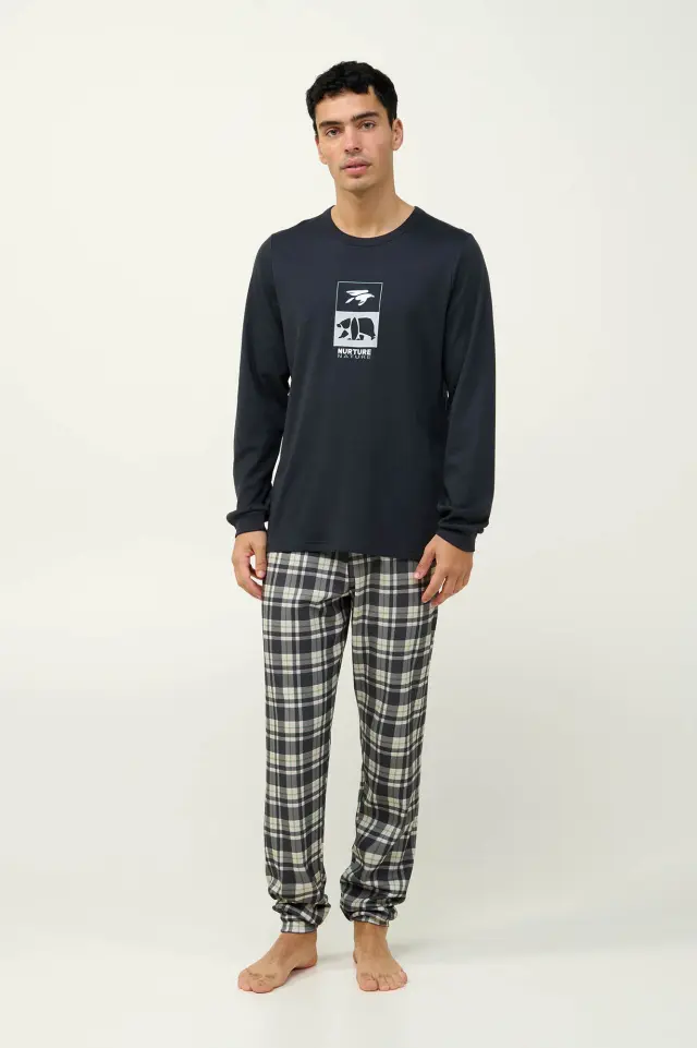 Χειμερινή Ανδρική Πυτζάμα Βαμβακερή Vamp 23641 DARK GRAY