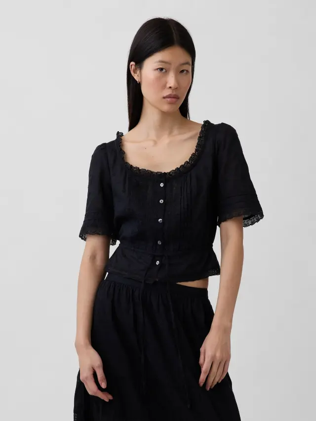 Lace-Trim Peplum Τοπ Black