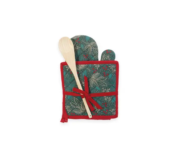 Nef-Nef Homeware Σετ Πιάστρα Και Γάντι Leaves 17x30 Green
