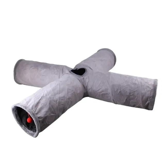 Madpet Τούνελ Γάτας Σουέτ 4 Εξόδων Γκρι 25x110x110cm 110x25x110cm Γκρι