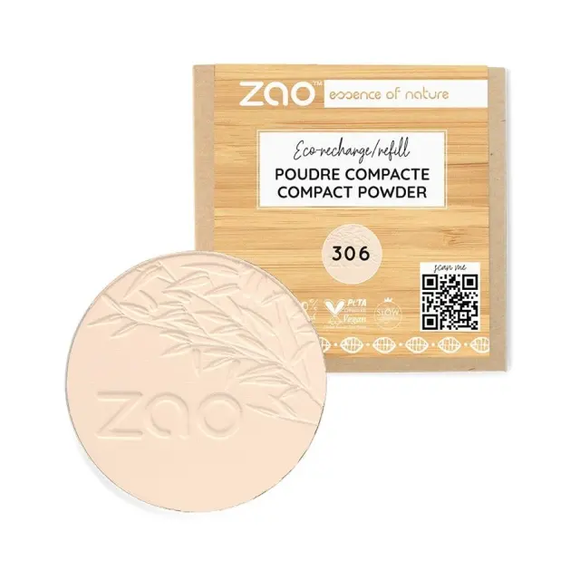 Zao Organic Compact Powder Refill – Βιολογική Ματ Πούδρα Προσώπου (Ανταλλακτικό) - 306 Porcelain