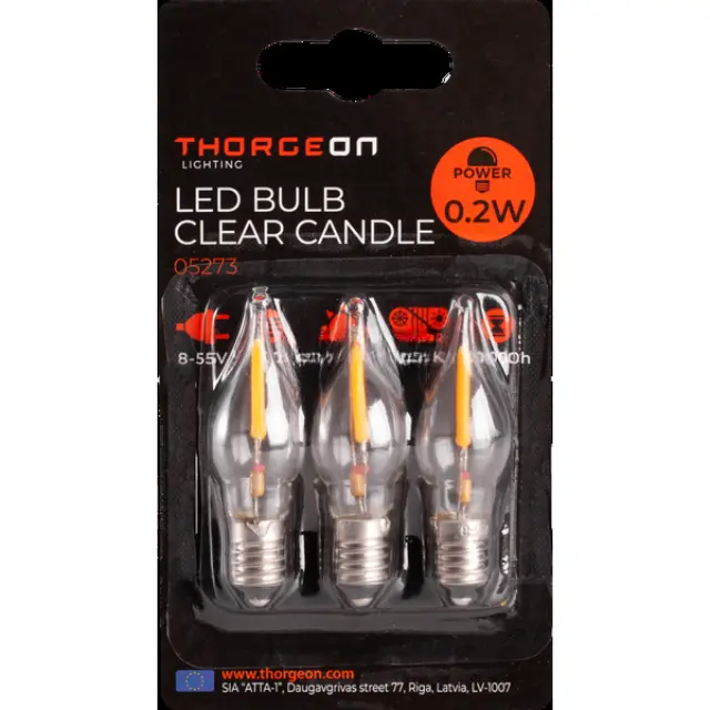 LED Bulb Clear Candle 0.2W E10 8-55V 12Lm 2100K
