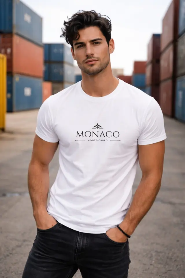 T-shirt Noshame® Λευκό με τύπωμα Monaco - 122568 - XXL