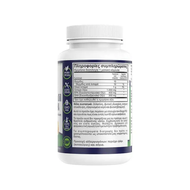 Natural Vitamins Omega 3 Fish Oil Mega EPA DHA Χωρίς Επίγευση Ψαριού 60 μαλακές κάψουλες 2
