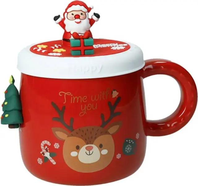 Christmas Tree Porcelain Mug With Silicone Lid Κούπα Πορσελάνη Με Καπάκι Σιλικόνης Μαγνητάκι