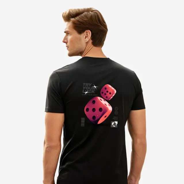 T-shirt Noshame® Μαύρο με τύπωμα Try your luck - 3025183 - XXL