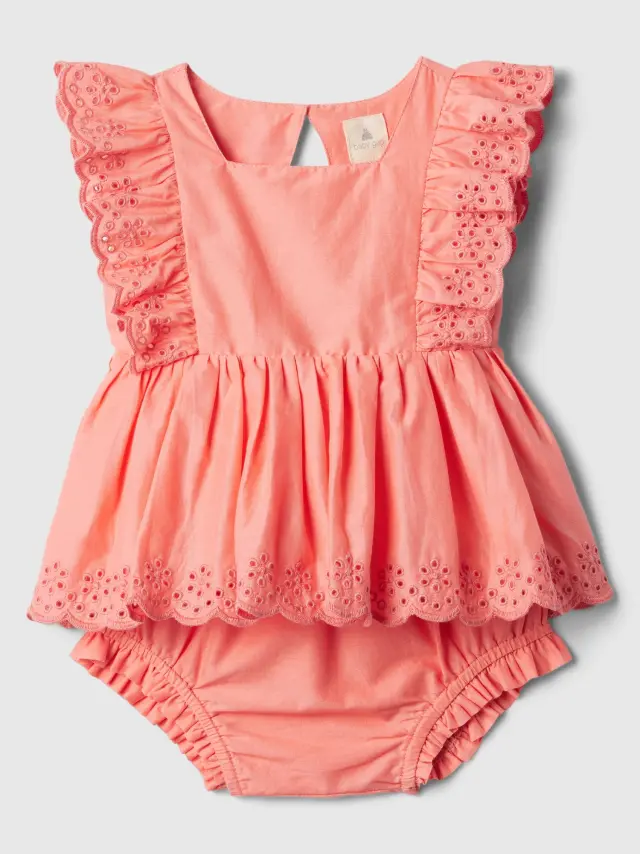 Ροζ Βρεφικό Eyelet Two-Piece Σύνολο Σετ cupid pink - 6-12M